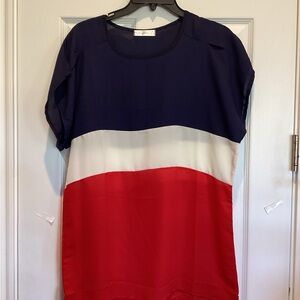 Trendy Tricolor Top in Navy, White, and Red